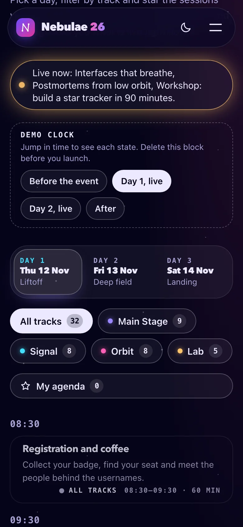 Nebulae — Conference Site, screenshot 4 of 4