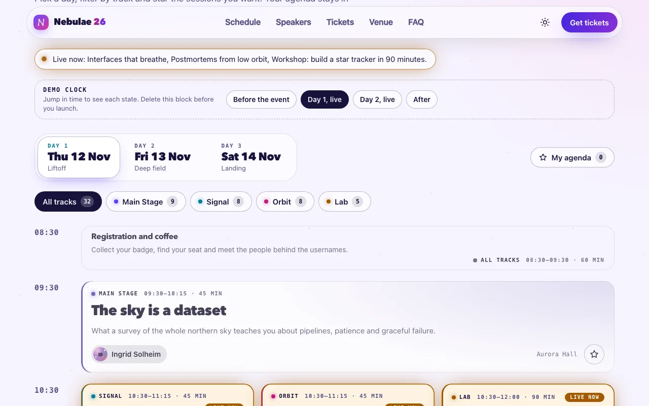 Nebulae — Conference Site, screenshot 1 of 4