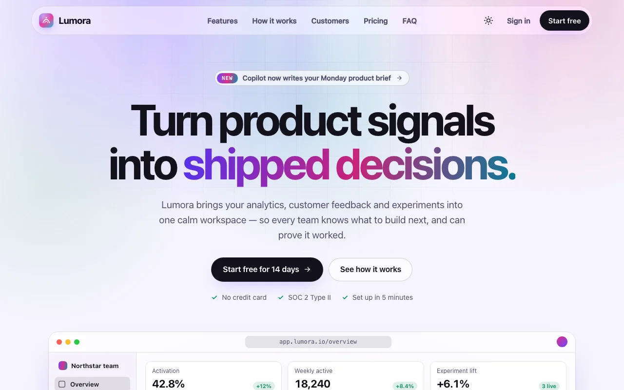 Lumora — SaaS Landing, screenshot 1 of 2