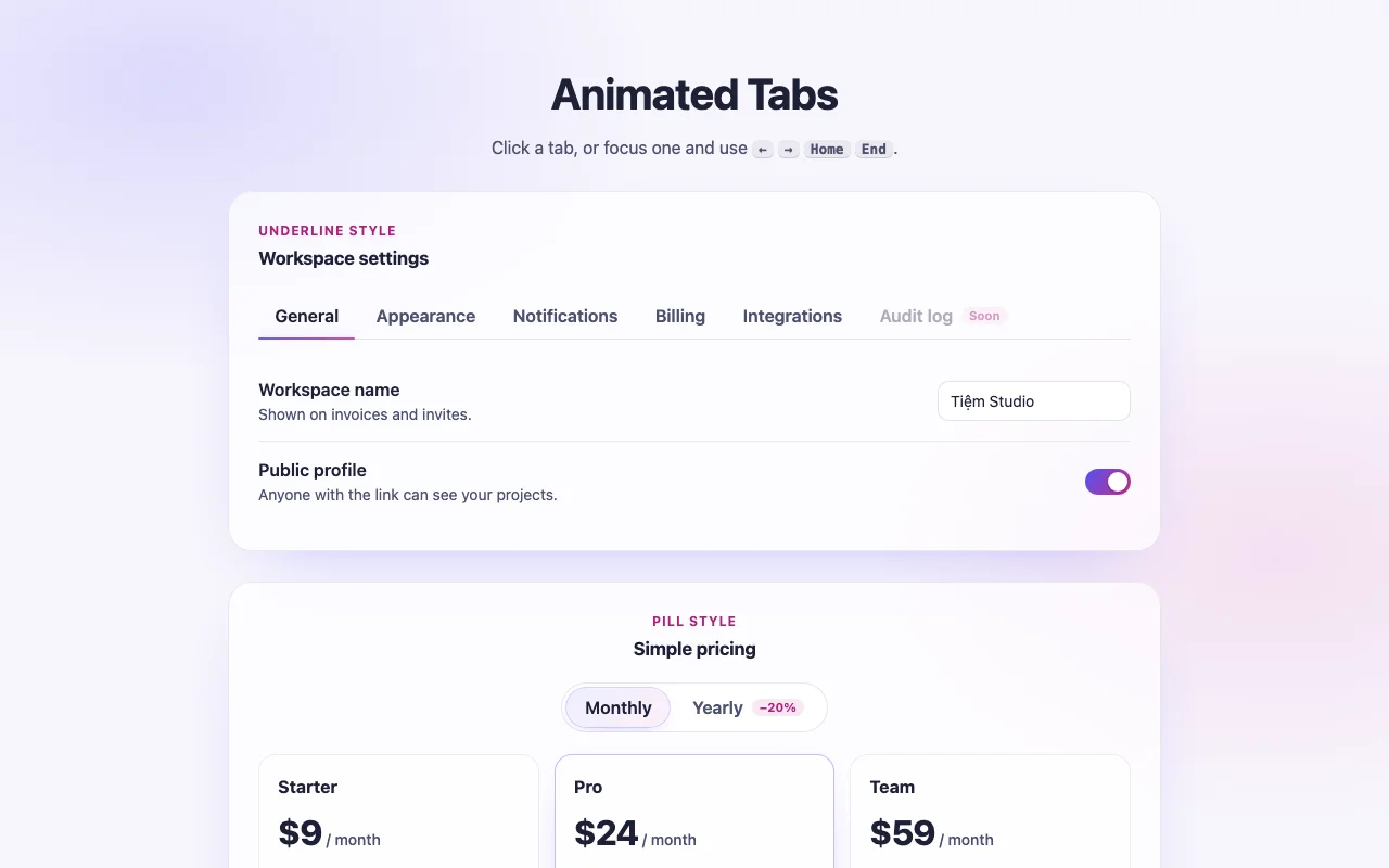 Animated Tabs, screenshot 1 of 2