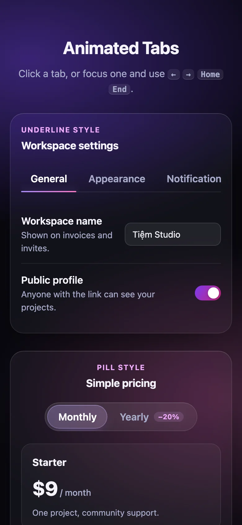 Animated Tabs, screenshot 2 of 2