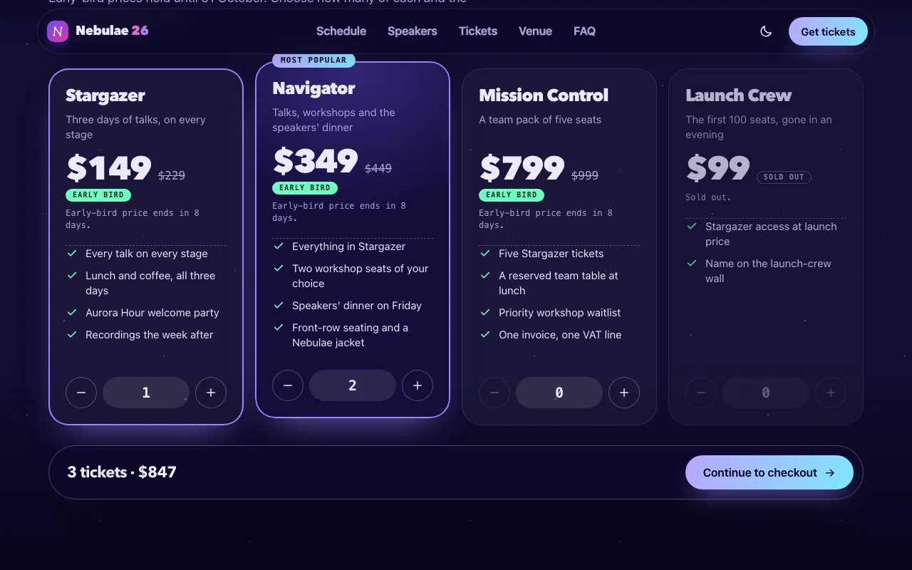 Nebulae — Conference Site, screenshot 3 of 4