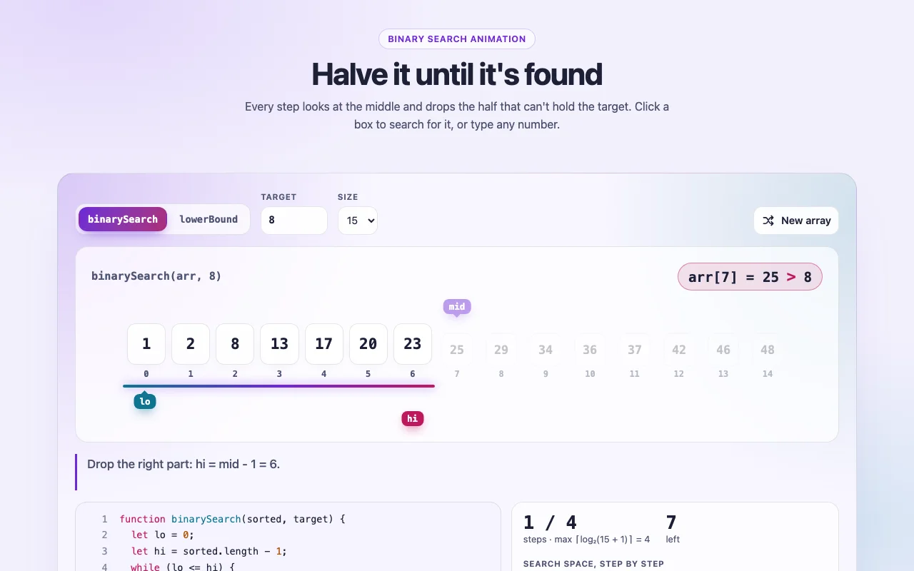 Binary Search Animation, screenshot 1 of 2