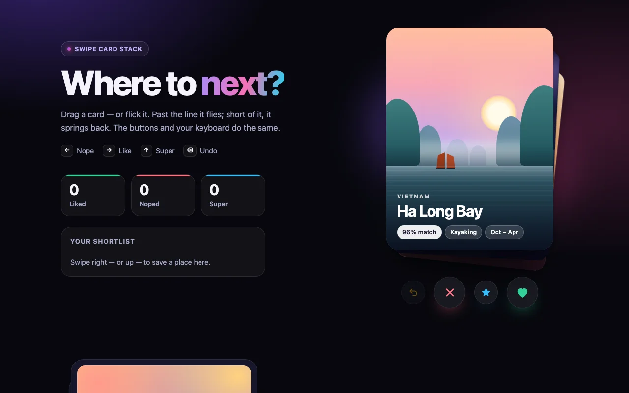 Preview of Swipe Card Stack