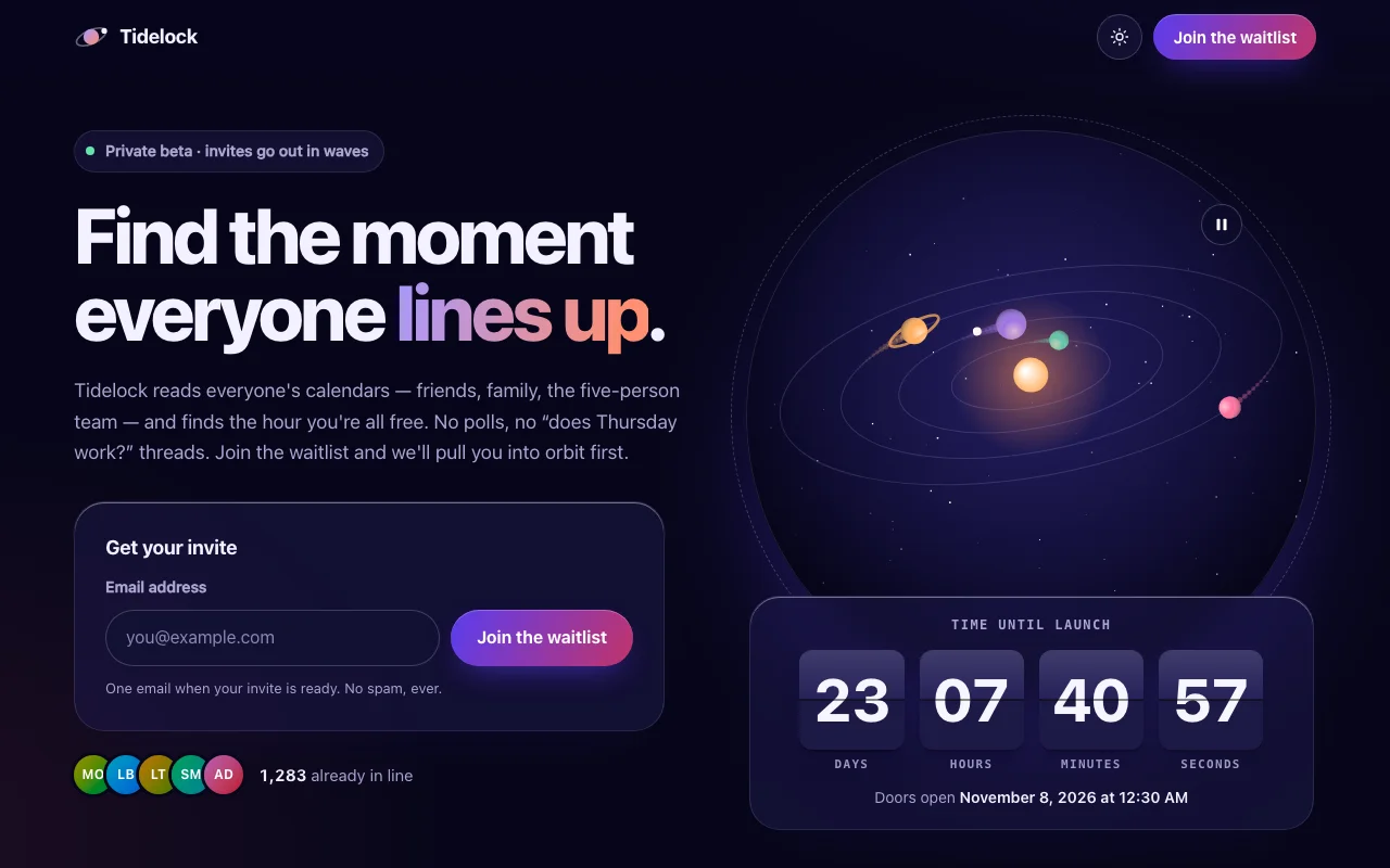 Preview of Tidelock — Launch Waitlist